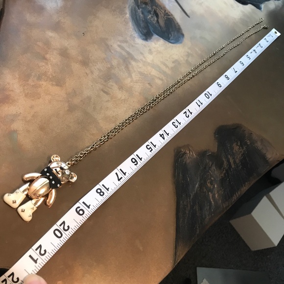 Gold Articulating Teddy Bear Crystal Long Necklace - Picture 3 of 4